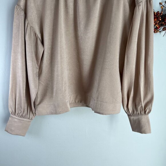 Evidnt Womens Stand Collar Long Sleeve Blouse XS in Taupe Brush - Picture 3 of 10